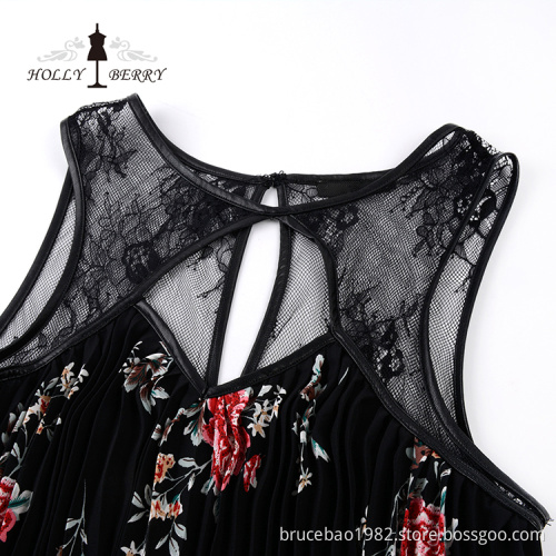 Fashion Black Spring Floral Dinner Dresses Ladies Clothes
